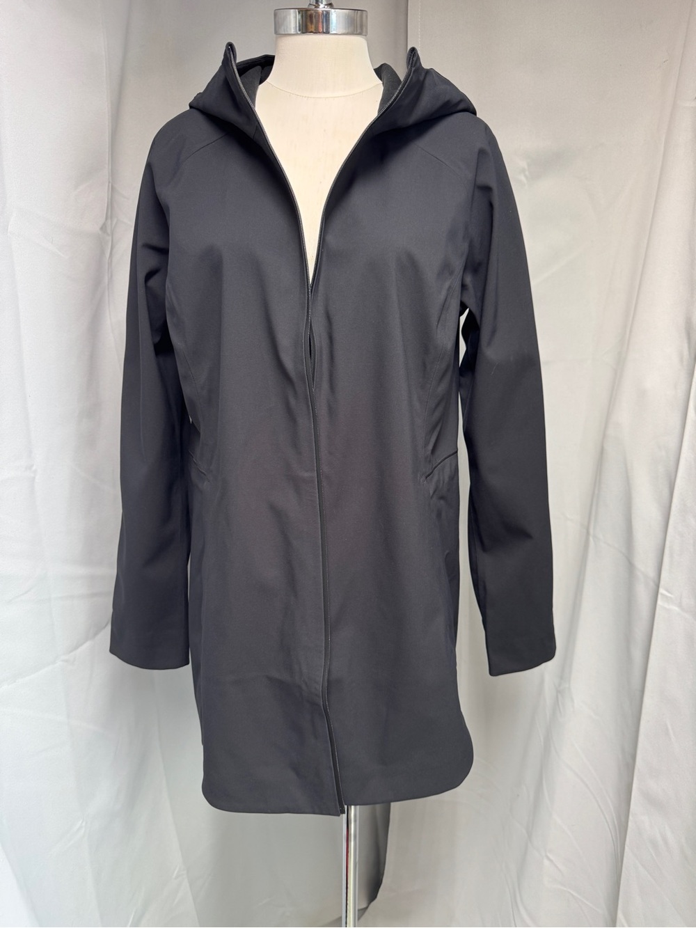 lululemon athletica Black Longline Hooded Trench Coat aize 10